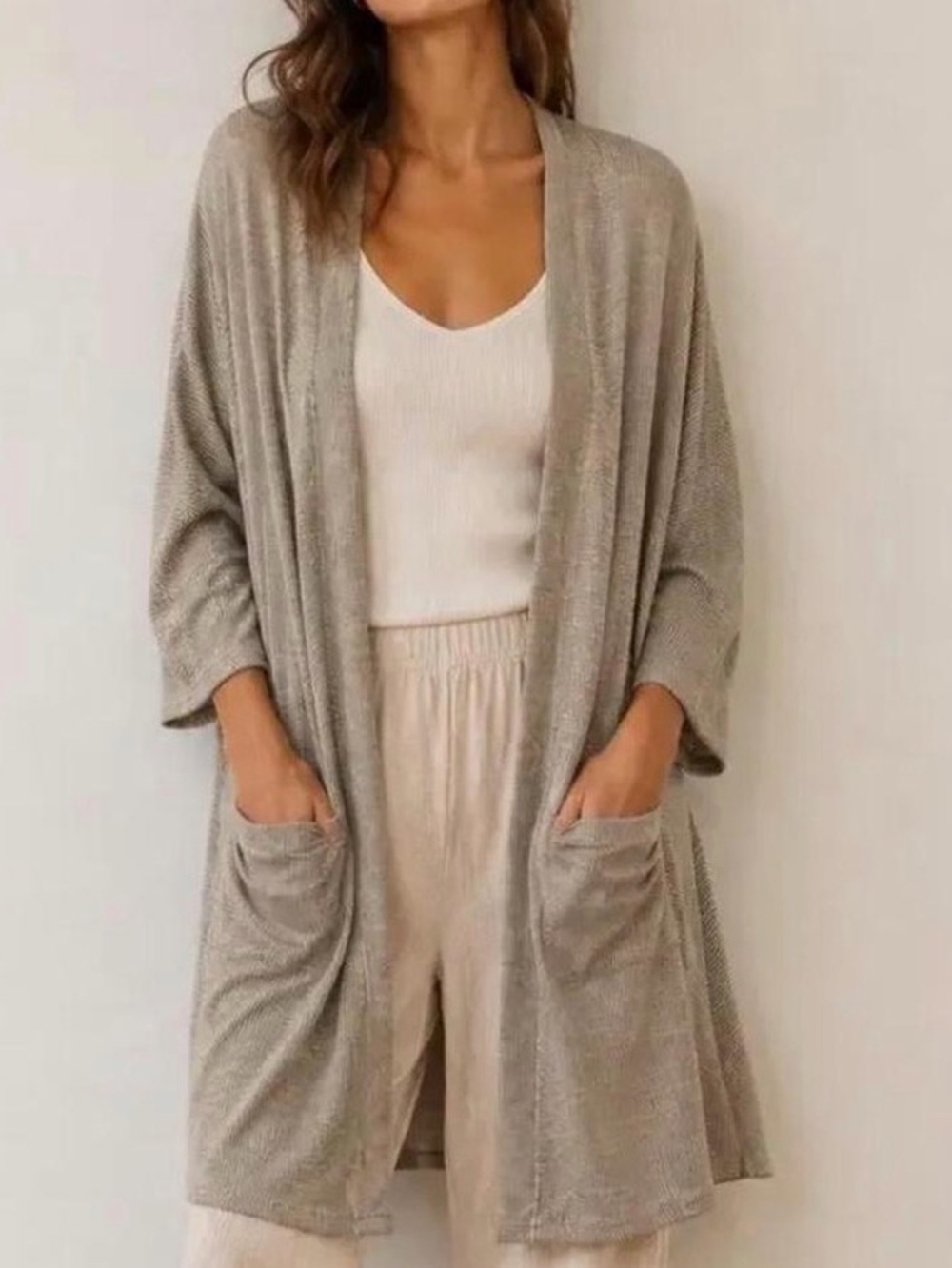 DONNI. Light Gray Open-Front Women's Cardigan One Size